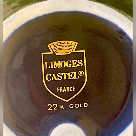 Vintage Limoges Castel France Cobalt Blue 22K Gold Courting Trinket Dish - Picture 5 of 8